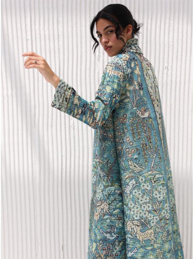 Miyake Pleats Women's High-End Printed Trench Coat Cardigan Muslim Robe