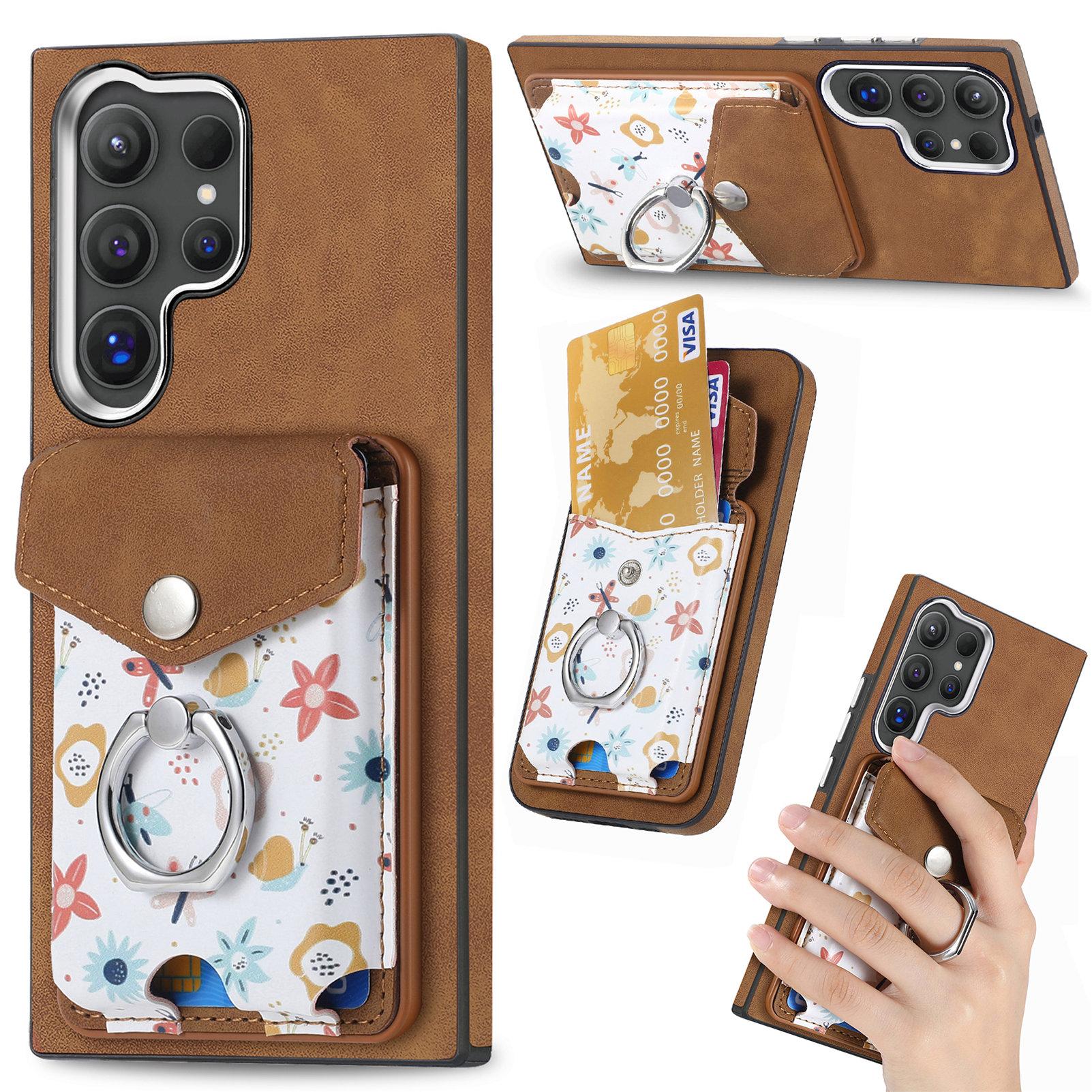 

Кожаная задняя крышка для Samsung Galaxy S25 Ultra со съемным карманом для карт, совместимая с MagSafe Brown