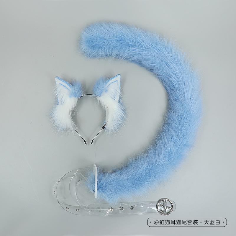 Handmade Cosplay Simulation Beast Ear Headdress J Accessories Rainbow Cat Ear Headband Cat Tail Set