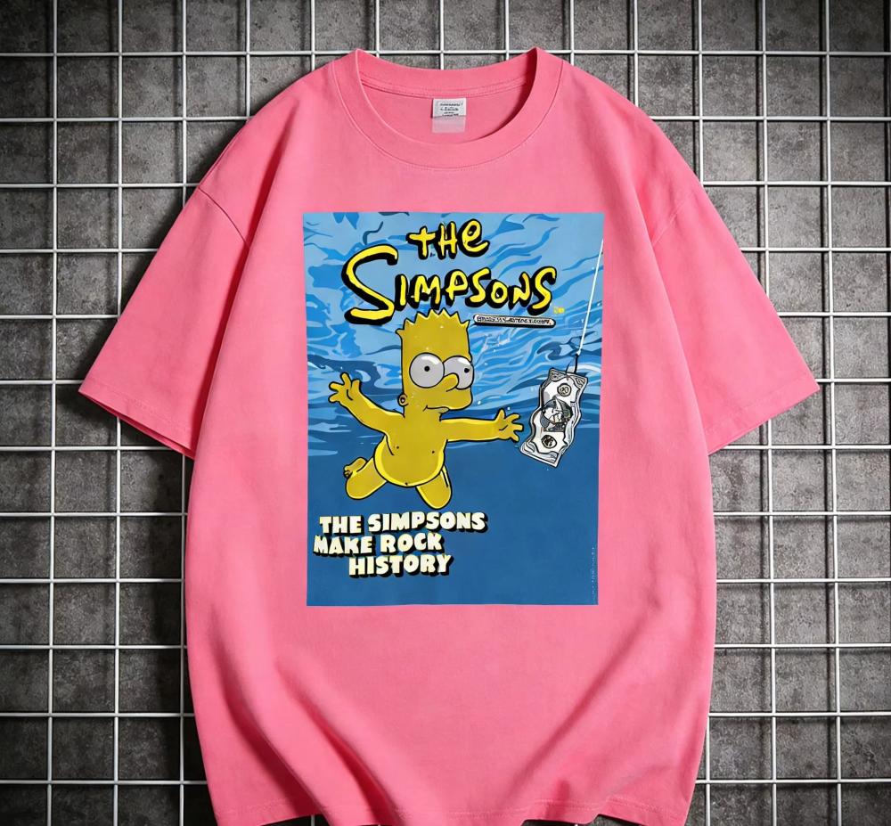 NIRVANA Simpson Swimming Vintage Cartoon Unisex Men's Tshirt Children's Adults Parent Child Cotton T Shirts Women Top Ins Y2k