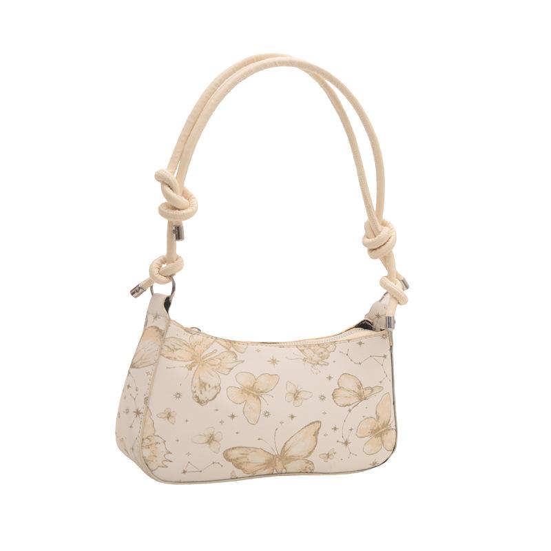 

Лето 2024 года, новый принт с бабочками, милая, свежая и повседневная модная сумка с подвеской в иностранном стиле на одно плечо с косой талией белый