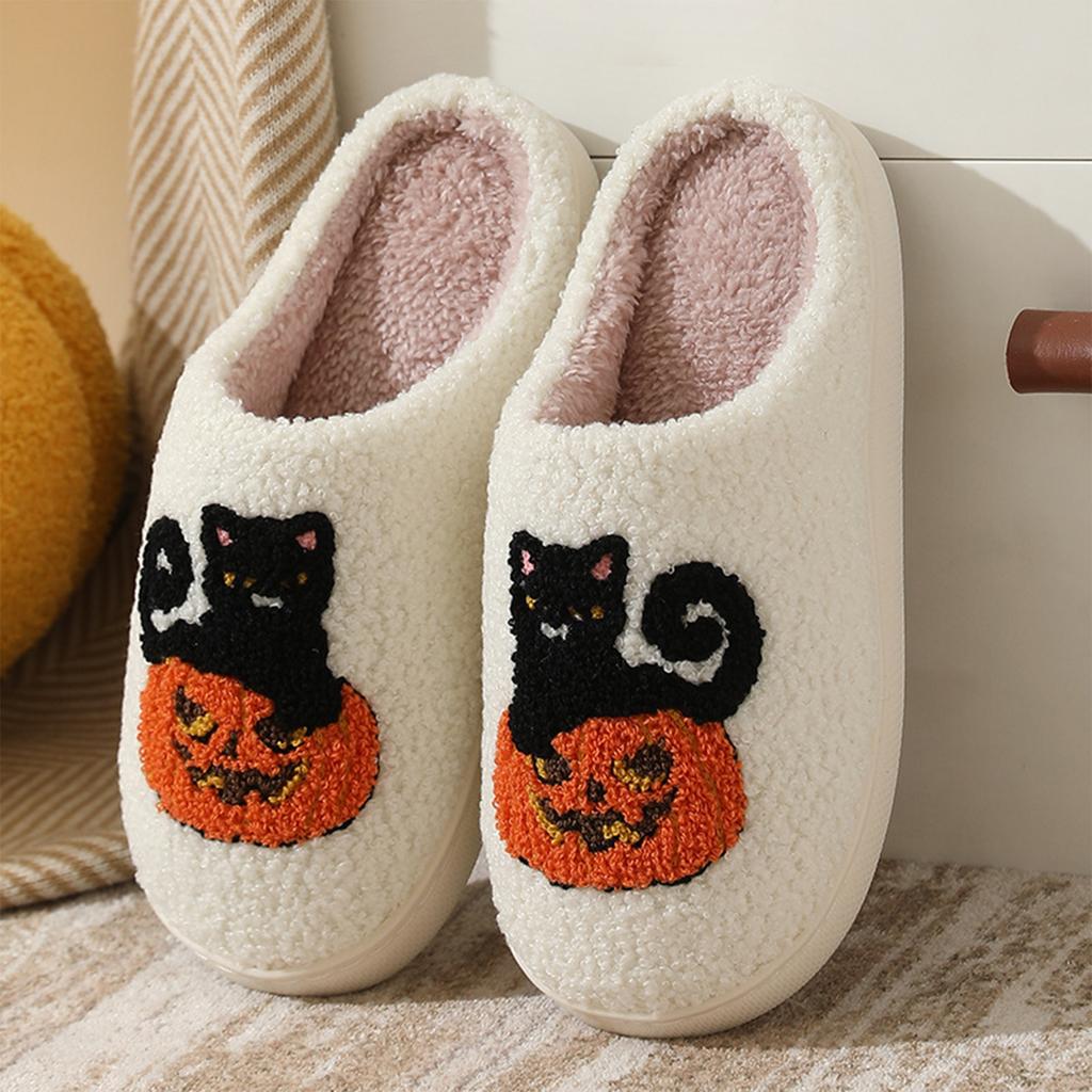 Cozy Halloween Bear Pattern Cotton Slippers for Winter Indoor Wear, Warm Non- House Shoes for Women and Men