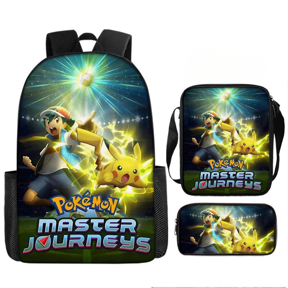 Pokmon Pikachu 3piece Backpack Set Waterproof Oxford Fabric For Elementary Students