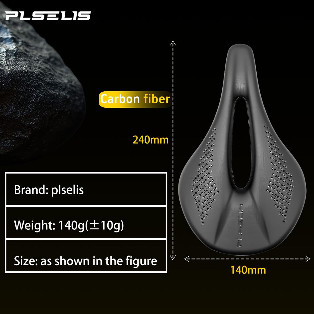 PLSELIS 140g Carbonfaser Fahrradsattel, PU-Leder, Schwammkern, Ultraleicht & Langlebig