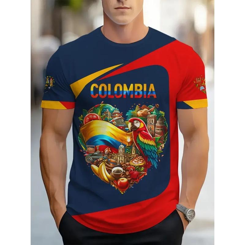 Full Print Colombia Flag Graphic Tshirts For Men New In Casual Crew Neck Short Sleeve T Shirt Streetwear Men's Oversized Tees