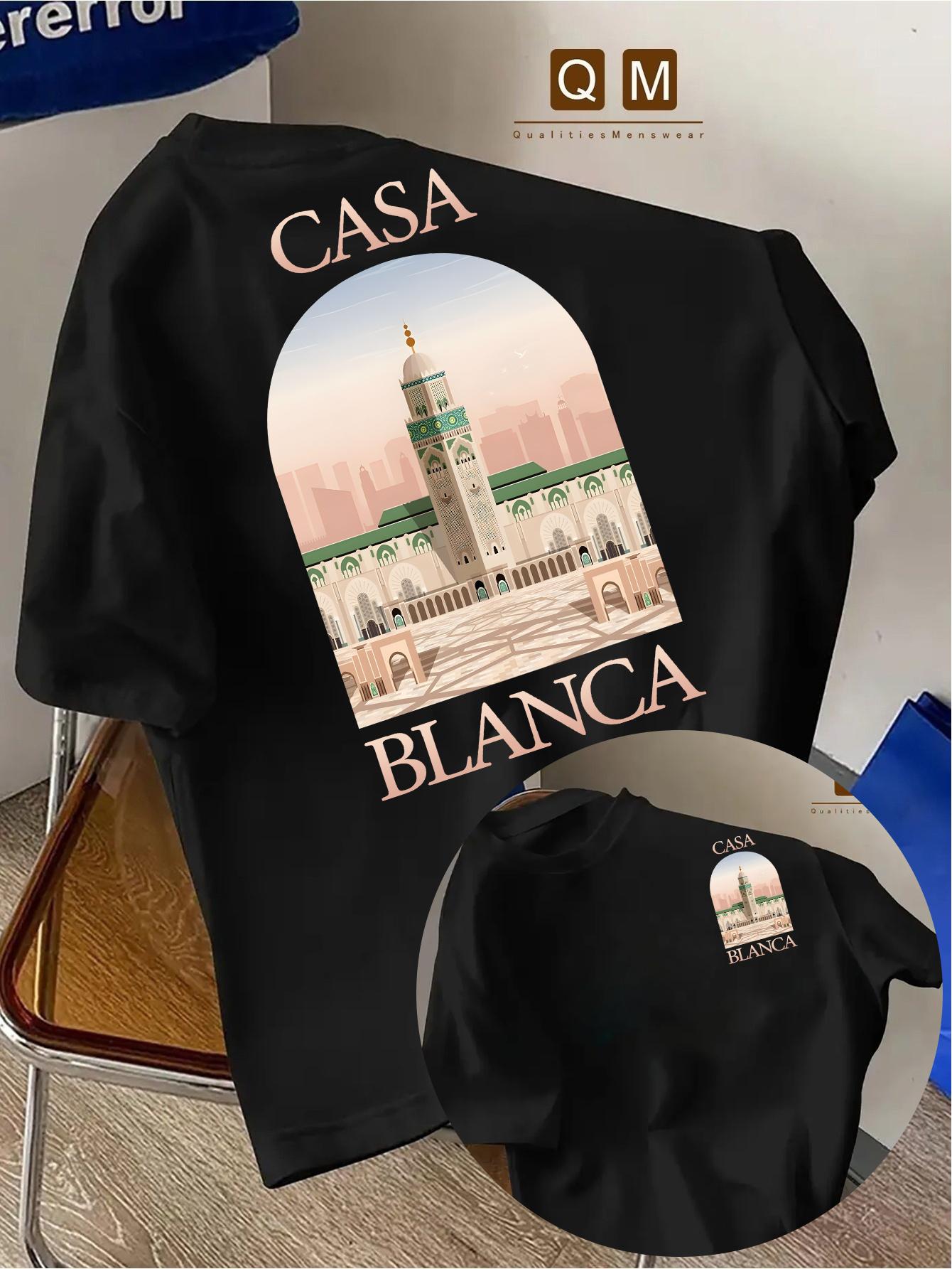 GUOYAN TOP Heren T-shirt met Architectuur Grafiek - Marokkaans-ge&iuml;nspireerd Hassan Toren Ontwerp, Groen & Arabisch Ministerie van Religieuze S