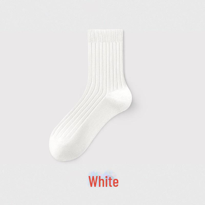 Men's Double Needle Breathable and Sweat-Absorbent Socks for Spring and Autumn - Solid Black Business and Sports Style