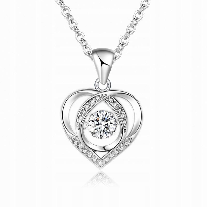 Women' SILVER Necklace Pendant Red Rose Cubic Zirconia Diamond