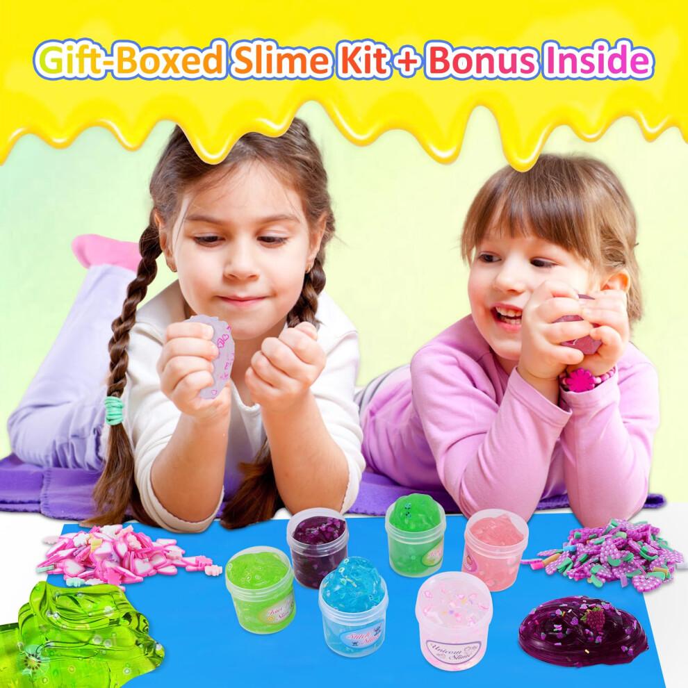 Clear Jelly Crunchy Slime Kit, 6 Packs Slime Kits for Girls, Non Sticky Slime for Kids, DIY Premade Crystal Glue Boba Slime Set, Super Soft Sludge Toy