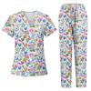 Women's Printed Uniform Work Uniform V-Neck Pocket Protective Work Uniform