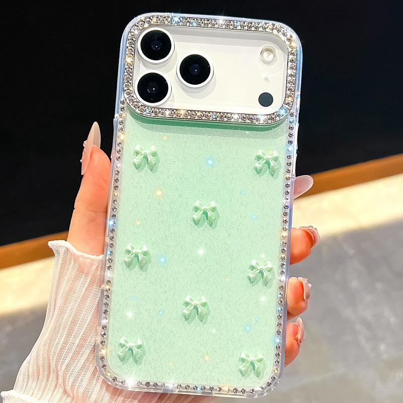 Applicable To Apple 17promax Flash Diamond Mobile Phone Case Samsung S26Ultra Bow iPhone17E Three-dimensional A17