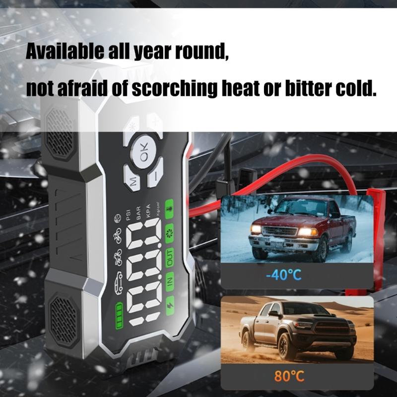 Car Jump Starter Cordless Electric Tire Inflator Mobile Power Car Battery Booster Digital Display Air Pumps with Flashlight