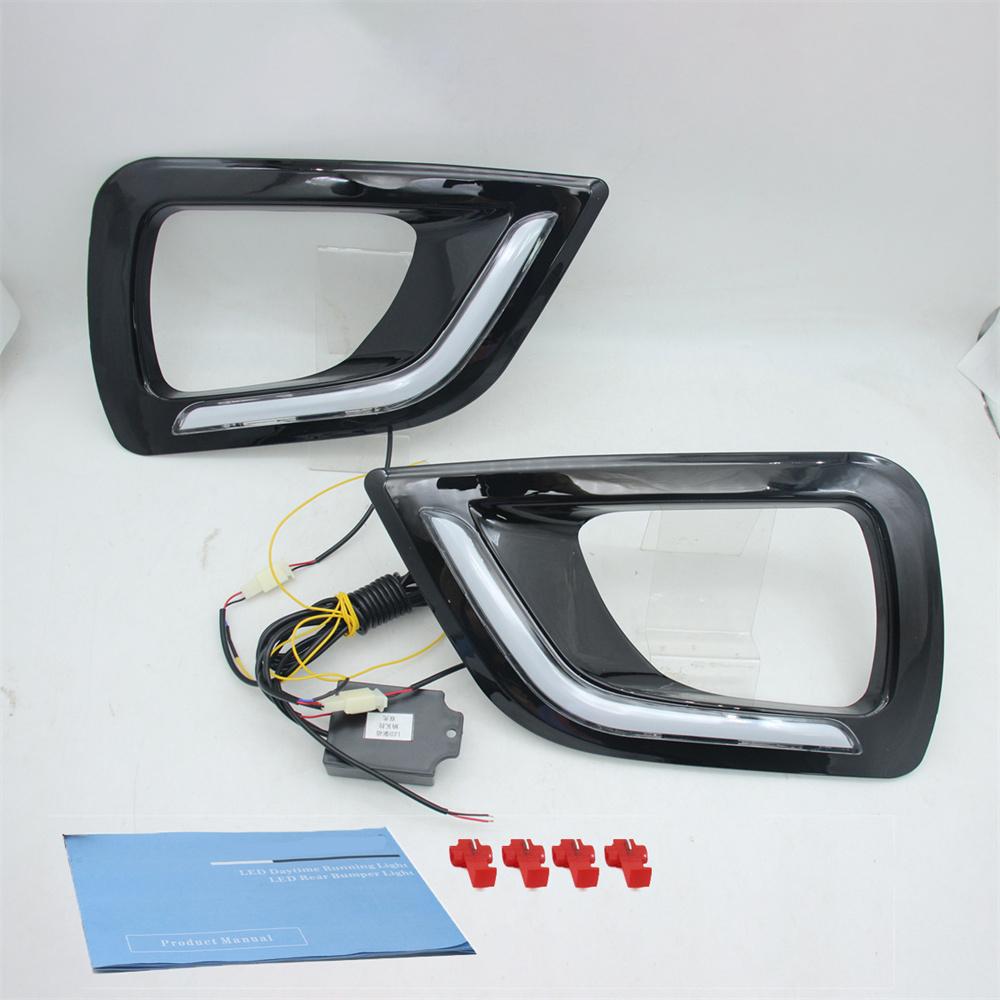 2Pcs LED DRL Turn Signal Lamps Fog Light Bezel For 15-18 Nissan Navara NP300 D23