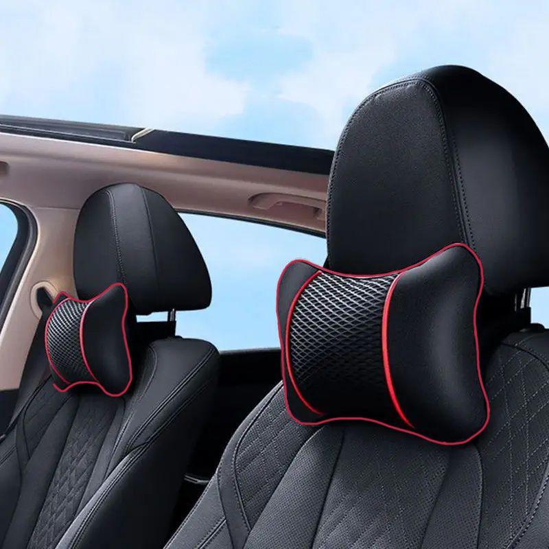 1/2 Stück Universelle Auto-Kopfstütze PU-Leder Nackenkissen Bequem Netz Atmungsaktiv Sitzstützkissen Auto-Nackenkissen