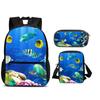 Mondo Subacqueo Zaino Portapenne Borsa a Spalla Set 3pz Versatile Cartone Animato Grande Capacità Ragazzo e Ragazza Scuola Compleanno Miglior Regalo