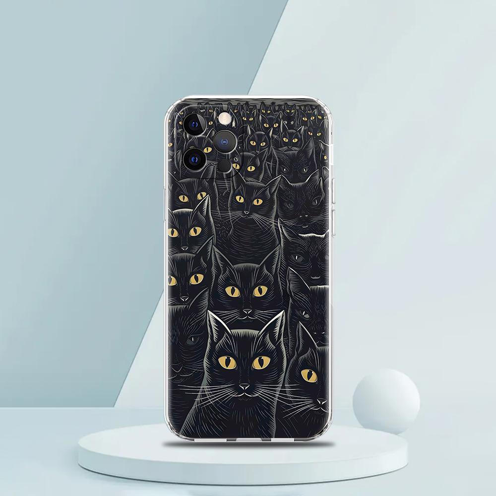 Soft TPU Transparent Phone Case Cover for iPhone 16 15 14 13 12 11 Pro Max XR 8 7 Plus Shockproof Shell Cute Cartoon Cat Pattern