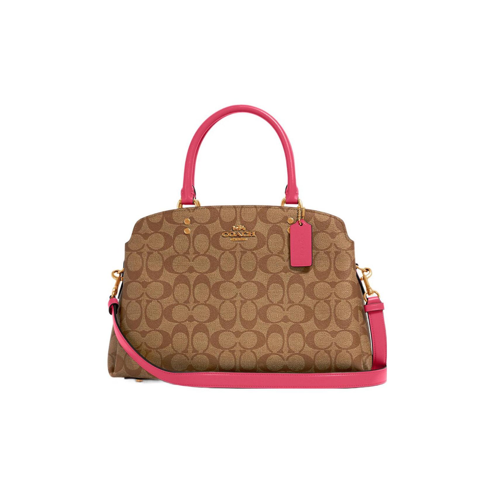 Coach Women's Red Lillie 32 Classic Monogram Coated Canvas And Leather Shoulder Bag Handbags Khaki Rose- 91495-Imtvy