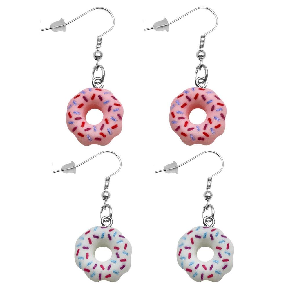Two Pairs of Realistic Resin Donut Earrings (Pink/White Powdered Sugar)