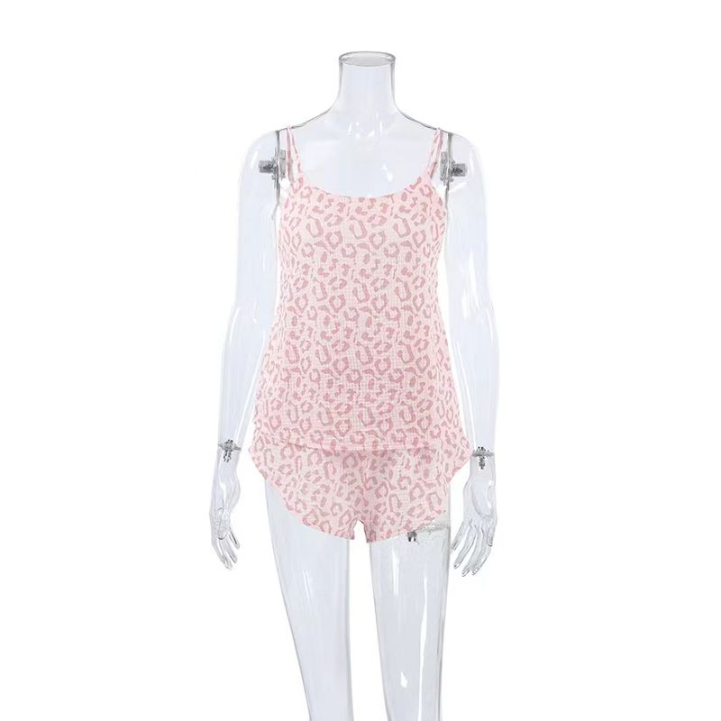 

Fashion Print Crepe Sling Vest Shorts Set Printed Camisole Vest Shorts Set Pink S