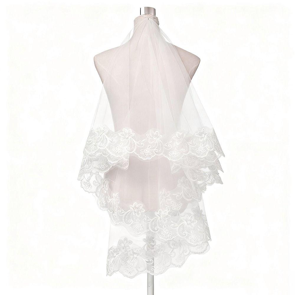 Lace Embroidery Edge Tulle Bride Veils 1 Layer Wedding Veil New Women's Tulle