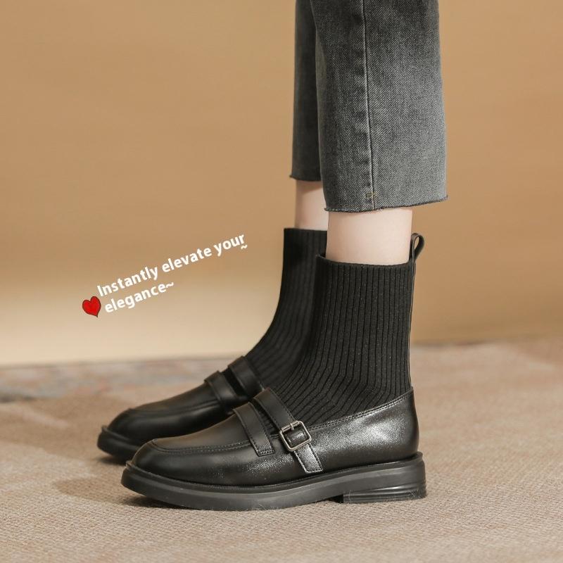Flat Ankle Boots Autumn and Winter Socks Boots for Women All-match Knitted Stretch Boots