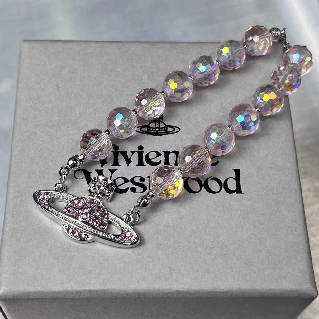 Premium Natural Crystal Bead Necklace & Custom Pink Diamond Bracelet for Women
