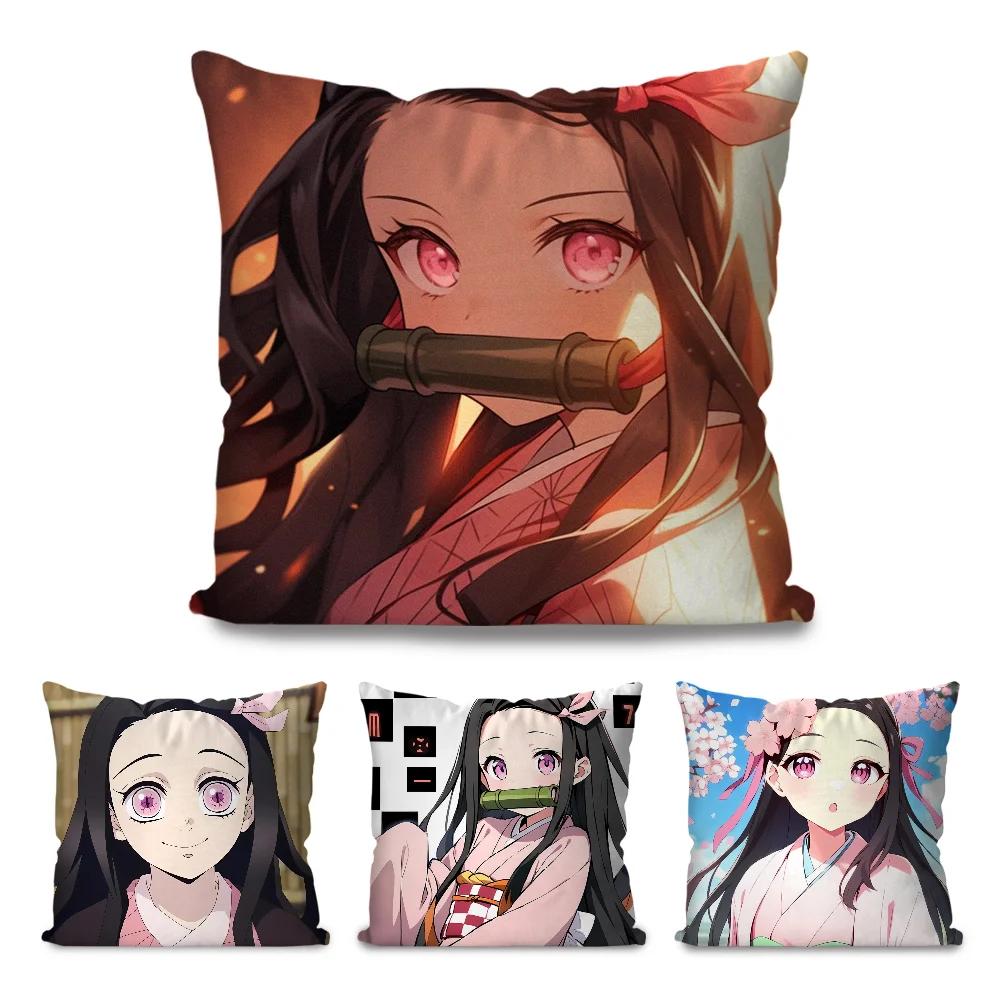 1Pc Nezuko Animation Demo Slayer Blade Pillow Case Square Pillow Bedroom Sofa Leisure Comfortcarlivingroom Home Decoration 40X40