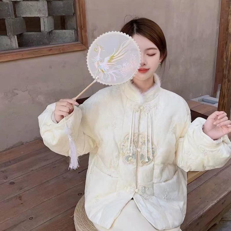 Women's 2024 Winter Embroidered Stand Collar Jacket - Chinese Style Retro Petite