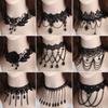 pcs Crystal Steampunk Style Boho Jewelry Gothic Necklace Gemstone Pendant Collar Chocker Black Lace