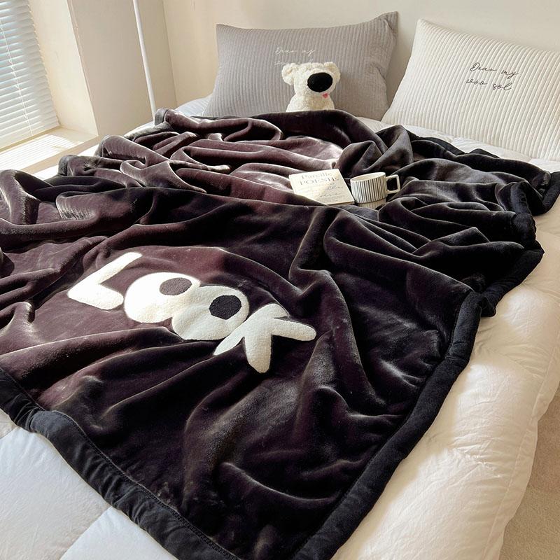 Solid Thick Cartoon Towel Embroidered Blanket Double Layer Warm Milk Velvet Sofa Cover Cozy Breathable Bedspread for Adult Kids