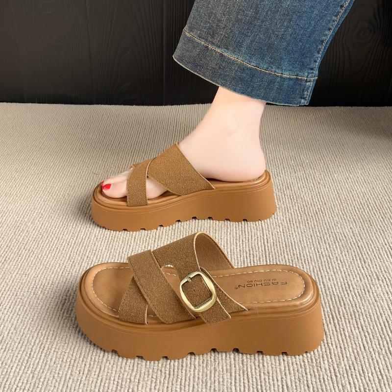 CRLAYDK Slide Sandals for Women with Soft Footbed and Strap Buckle Ladies Platform Open Toe Walking Casual Slippers