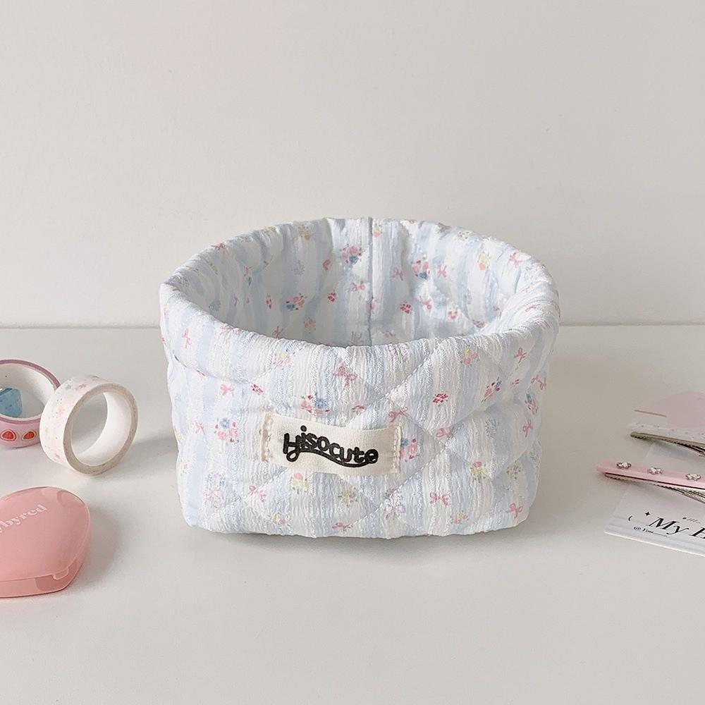 Quilted Fabric Desktop Storage Basket Large Capacity Fabric Storage Bin Cosmetics