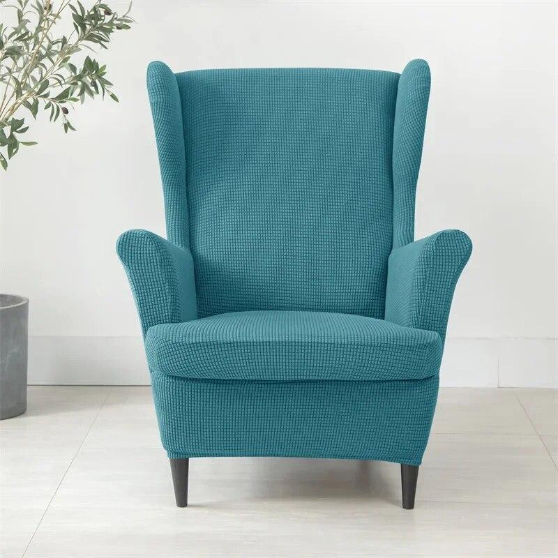 Solid Color Sloping King Back Chair Covers Elastic Polar Fleece Wing Chairs Cover with Seat Cushion Cover Furniture Protector