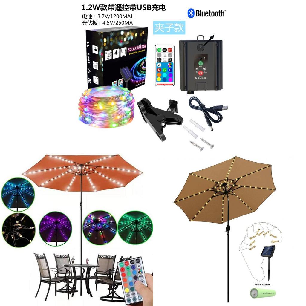 Ghirlandă Luminoasă pentru Umbrelă de Soare cu Telecomandă pentru Camping în Aer Liber și Decorarea Terasei
