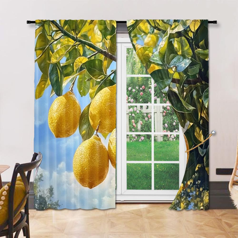 Set Of 2 Versatile Polyester Transparent Curtains Home Decoration Lemon Tree Use Bedrooms Living Rooms Curtain Ideal For Room