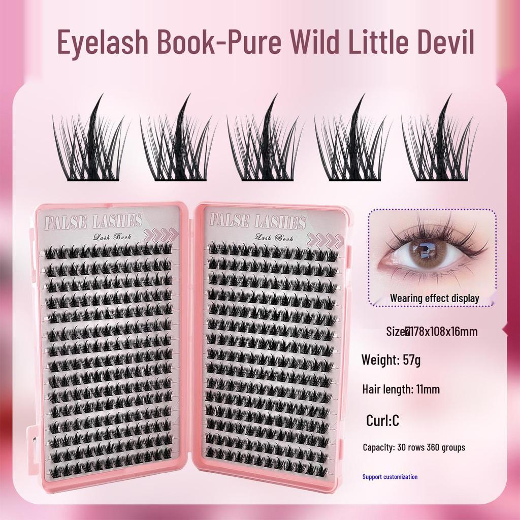 Pure Wild Little Devil Eyelash Glue & Natural Style Eyelashes Book for Beginners, Large Capacity, Segmented for Easy Application