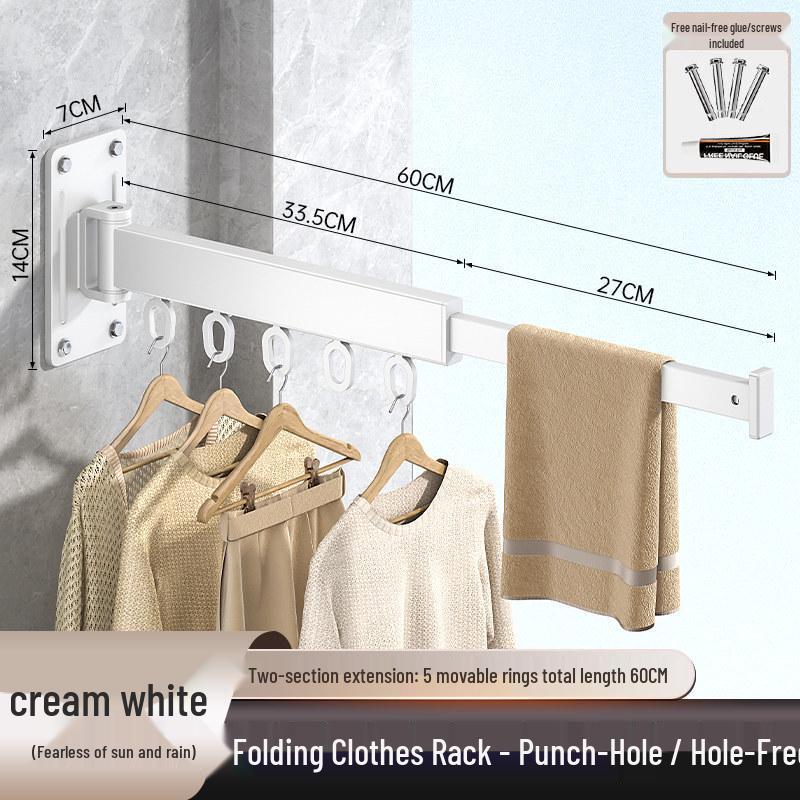 Punch-Free Retractable Wall-Mounted Clothes Rack for Home Use