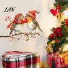 Festive Watercolor Art Decor Christmas Birds On Tree Branch Wall Sticker, Cute Bird Decal DIY Holiday Room with Ball, Candy Cane, Bell for Bedroom,