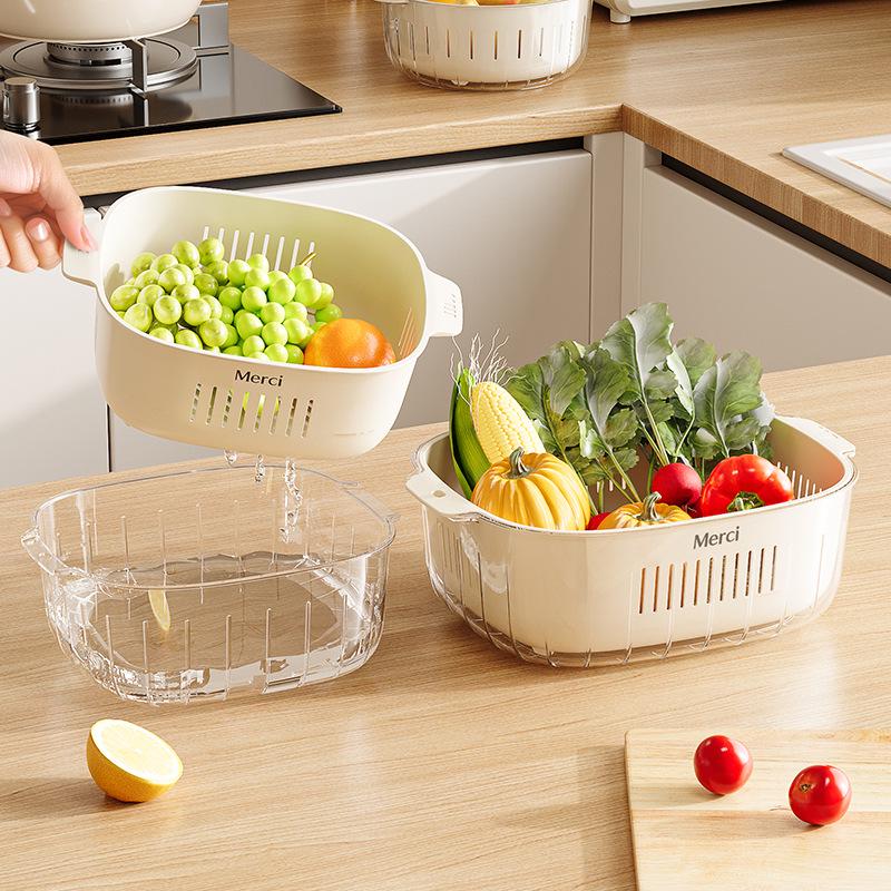 Cesto Drenante a Doppio Strato per Lavello da Cucina per Lavare Verdura e Frutta