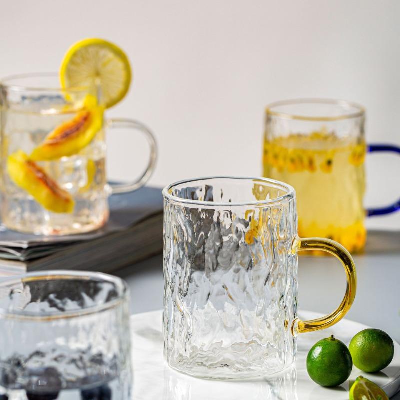 High-value glass water cup women's household flower tea cup with handle, explosion-proof and heat-resistant coffee cup