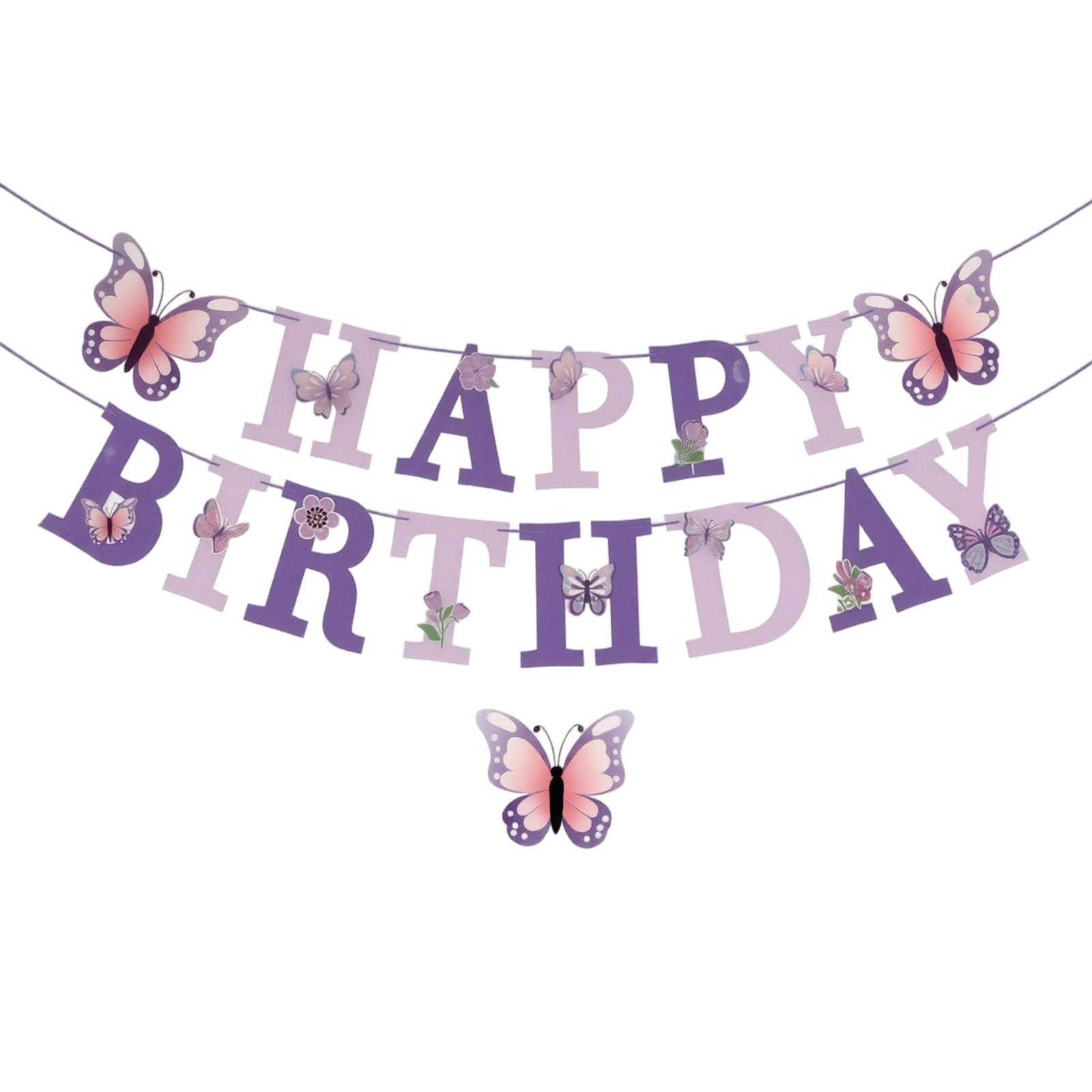

Butterfly Party Theme Happy Birthday Banner Garland for Birthday Party Decoration Indoor Outdoor Use One Size