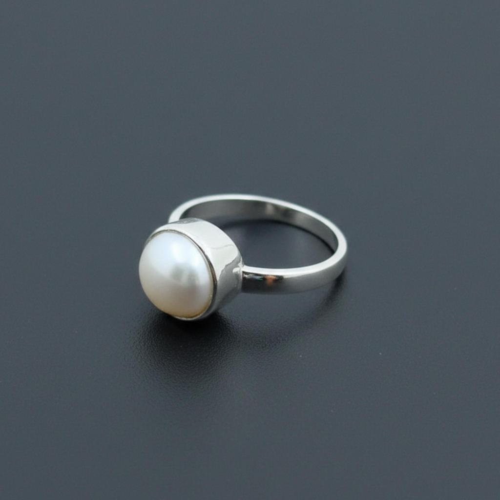 White Pearl Round Statement Ring, 925 Sterling Silver Ring, Handmade Minimalist Anniversary Gift for Women