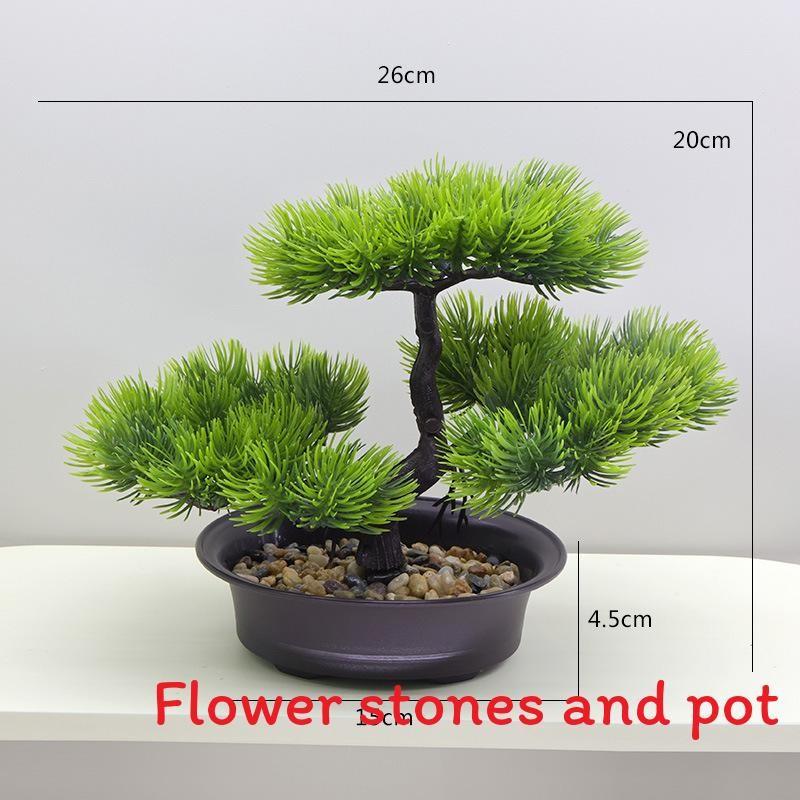 Plastics Changpai Scotch Pine Thuja Sutchuenensis Green Plant With Pot And Stone