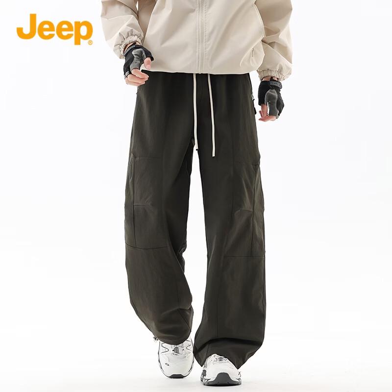 JEEP Men s Summer Outdoor Multi-Pocket Straight-Leg Cargo Pants 2XL темная армия зеленый