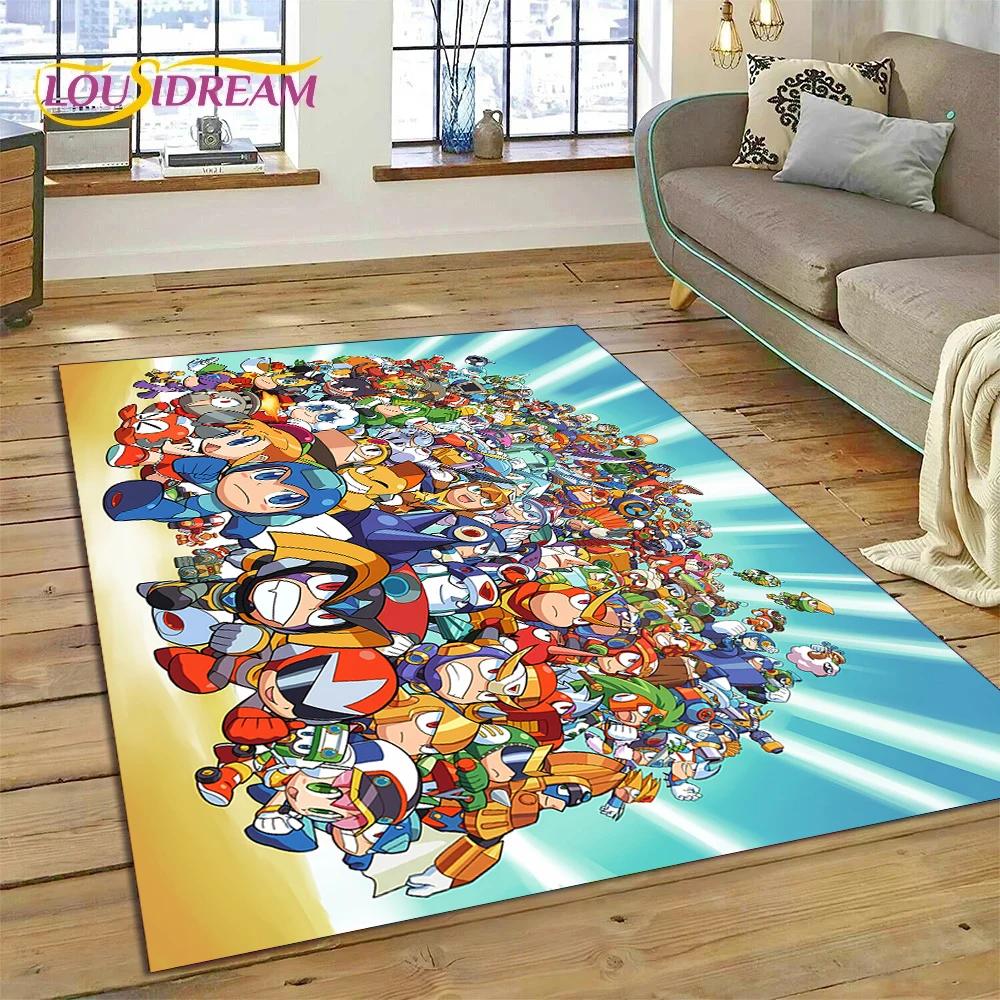 Retro Cartoon Rockman Mega Man Game Carpet Rug for Bedroom Living Room Home Sofa Decoration,Children Play Large Decor Floor Mat