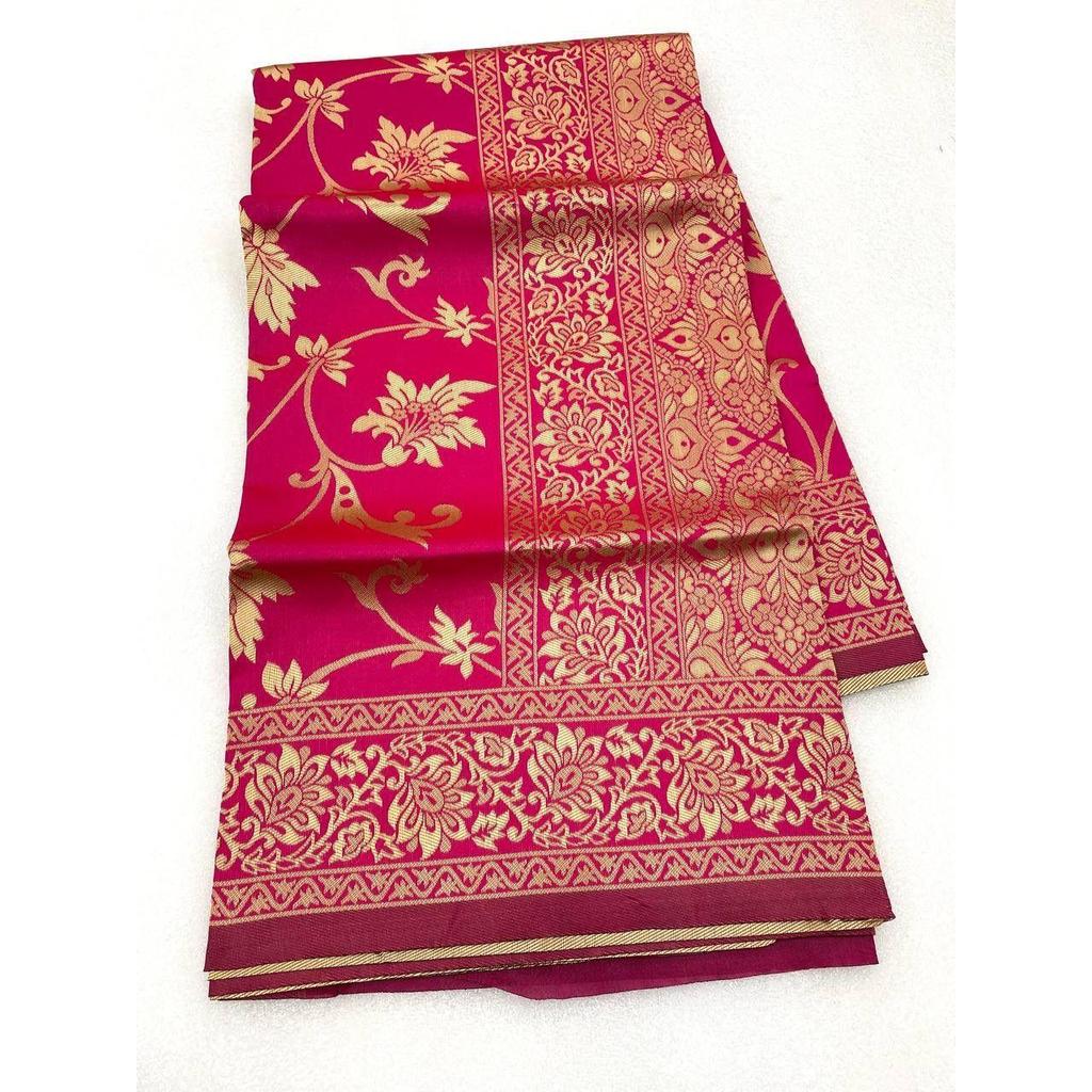 Silk Saree from the ALMAARI Store Is Adorned with Beautiful Zari Work In Form of Traditional Motifs.