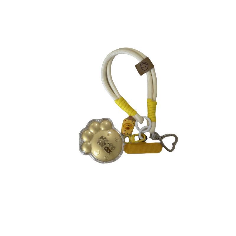 Pure Gold 20mg Wealth-Attracting Cat Paw Keychain Pendant Random Lanyard