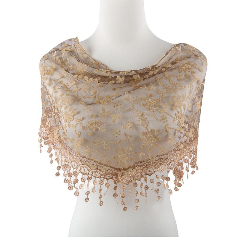 Luxury Embroidery Lace Tassel Headscarf Women Sheer Mesh Bandana Hijab Vintage Floral Head Wrap Boho Hair Scarf Daily Accessory