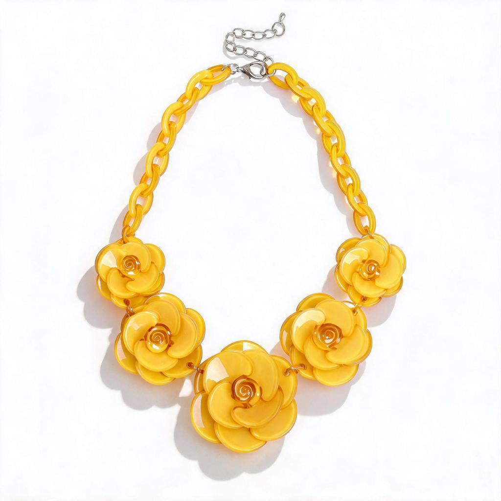 Collana Boema con Fiore in Acrilico - Catena Colorata per Maglione a Forma di Rosa