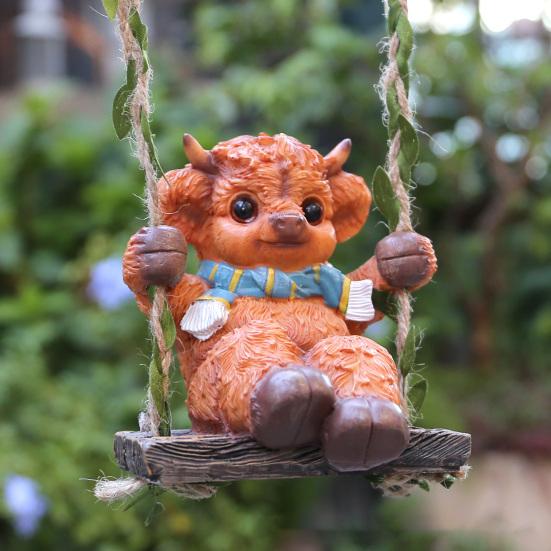 Car Interior Pendant Highland Cow Rear View Mirror Hanging Pendant Easy Installation Resin Figurine Garden Bookshelf Decor